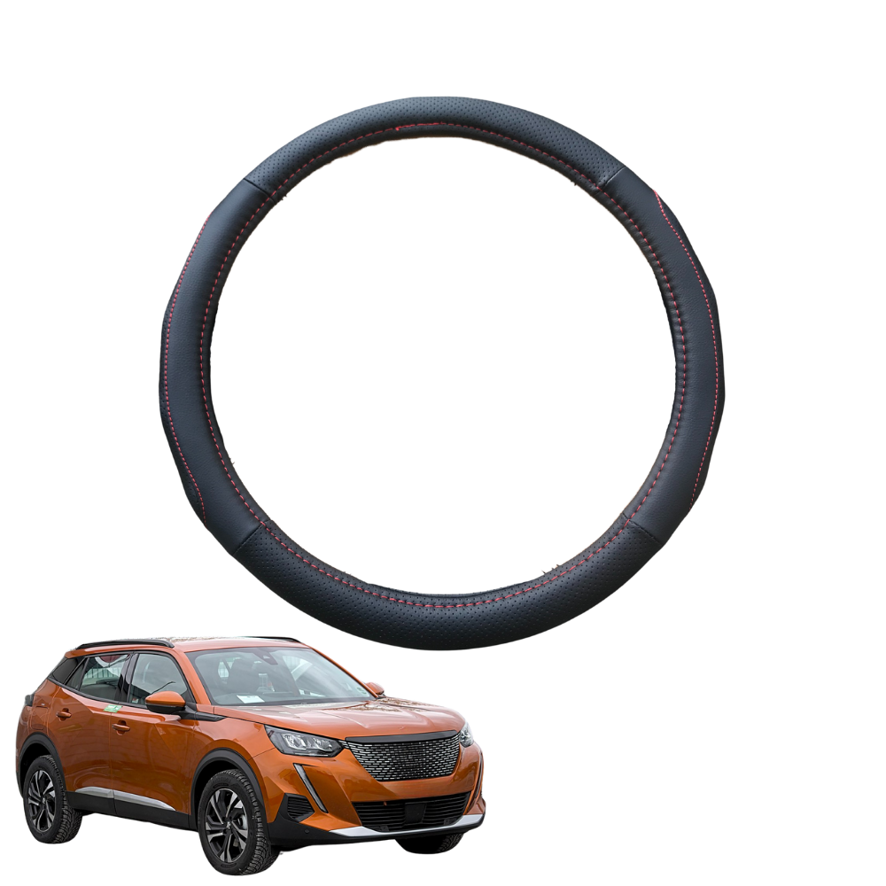 Steering Wheel Cover for Peugeot 2008 SUV 2012 - 2019 (A94) - Black Microfiber Leather - Circle 38 cm