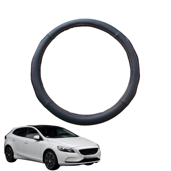 Steering Wheel Cover for Volvo V40 2013 - 2019 - Black Microfiber Leather - Circle 38 cm