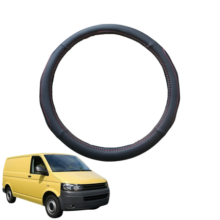 Steering Wheel Cover for VolksWagen Multivan 2003 - 2015 (T5) - Black Microfiber Leather - Circle 38 cm