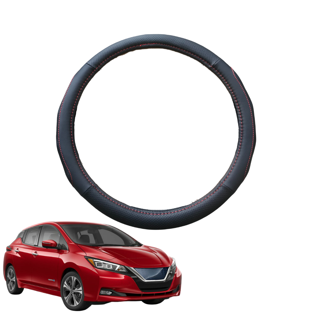 Steering Wheel Cover for Nissan LEAF 2018 - Current - Black Microfiber Leather - Circle 38 cm