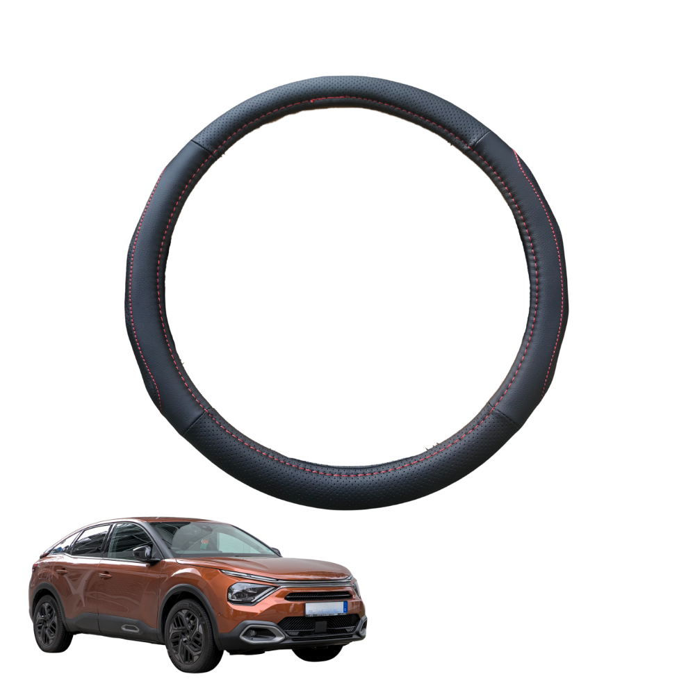 Steering Wheel Cover for Citroen C4 2010 - 2020 B7 - Black Microfiber Leather - Circle 38 cm