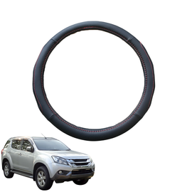 Steering Wheel Cover for Isuzu MU-X 2013 - 2020 RF - Black Microfiber Leather - Circle 38 cm