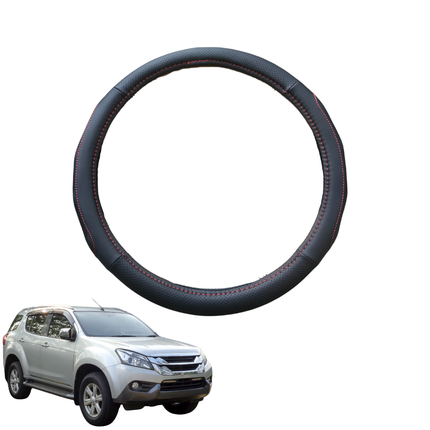 Steering Wheel Cover for Isuzu MU-X 2013 - 2020 RF - Black Microfiber Leather - Circle 38 cm