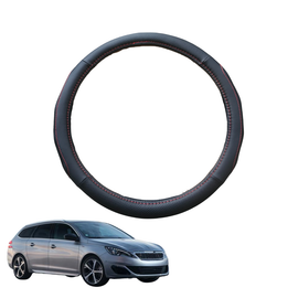 Steering Wheel Cover for Peugeot 308 2014 - 2021 Wagon (T9) - Black Microfiber Leather - Circle 38 cm