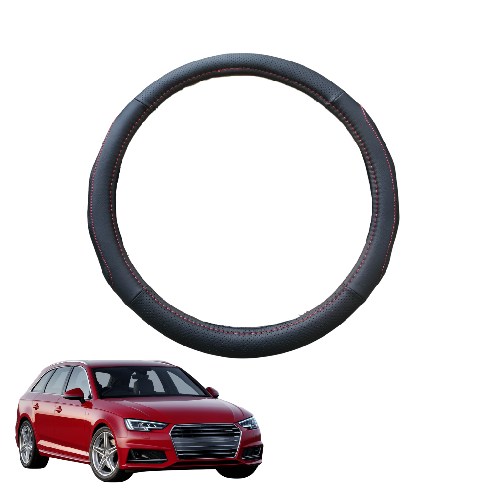 Steering Wheel Cover for Audi A4 S4 RS4 2016 - Current (B9) - Black Microfiber Leather - Circle 38 cm