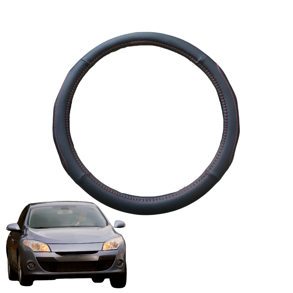 Steering Wheel Cover for Renault Megane 2008 - 2016 R.S. - Black Microfiber Leather - Circle 38 cm