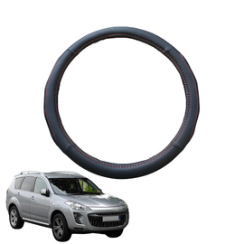 Steering Wheel Cover for Peugeot 4007 SUV 2007 - 2012 - Black Microfiber Leather - Circle 38 cm
