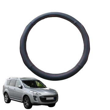 Steering Wheel Cover for Peugeot 4007 SUV 2007 - 2012 - Black Microfiber Leather - Circle 38 cm