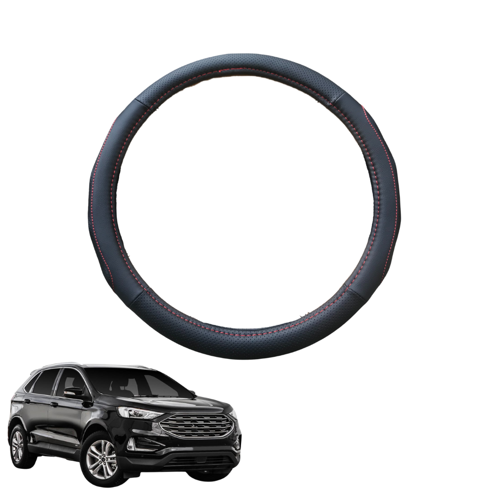 Steering Wheel Cover for Ford Endura 2018 - 2020 CA - Black Microfiber Leather - Circle 38 cm