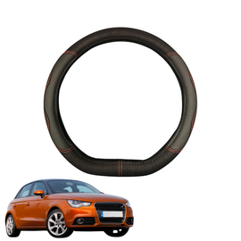 Steering Wheel Cover for Audi A1 S1 2010 - 2018 (Hatch Sportback) - Black Microfiber Leather - D-Shape 38 cm