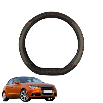 Steering Wheel Cover for Audi A1 S1 2010 - 2018 (Hatch Sportback) - Black Microfiber Leather - D-Shape 38 cm