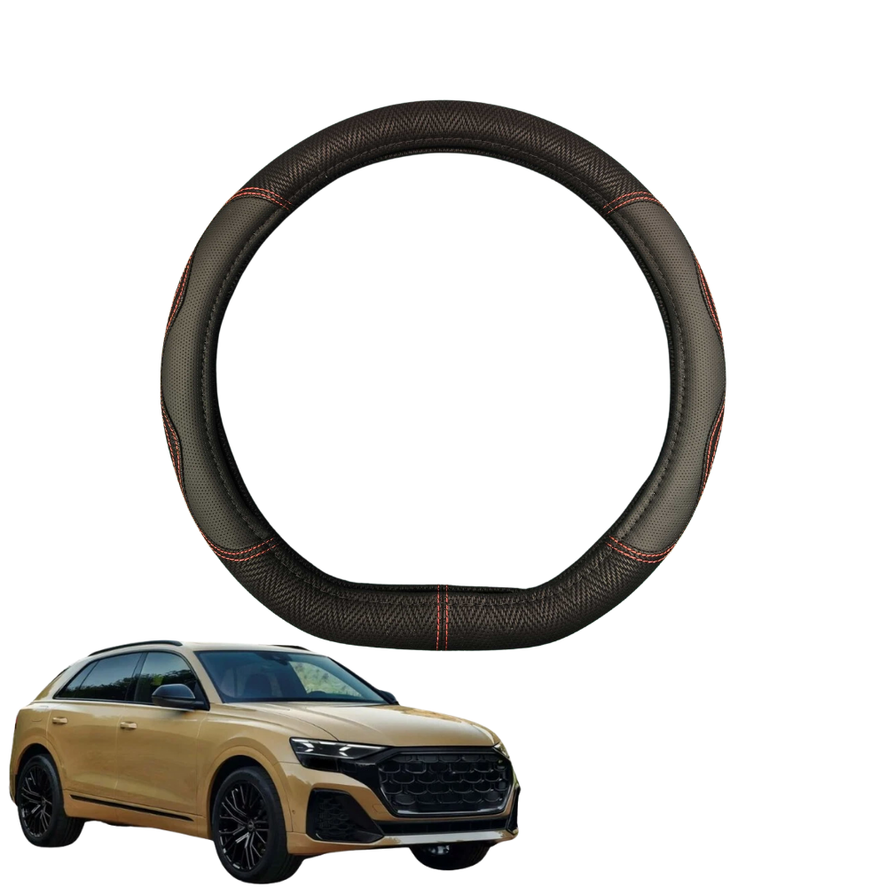 Steering Wheel Cover for Audi Q8 SQ8 RSQ8 2018 - Current F1 - Black Microfiber Leather - D-Shape 38 cm