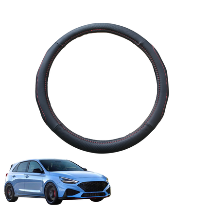 Steering Wheel Cover for Hyundai i30 N 2021 - Current Hatch Fastback - Black Microfiber Leather - Circle 38 cm