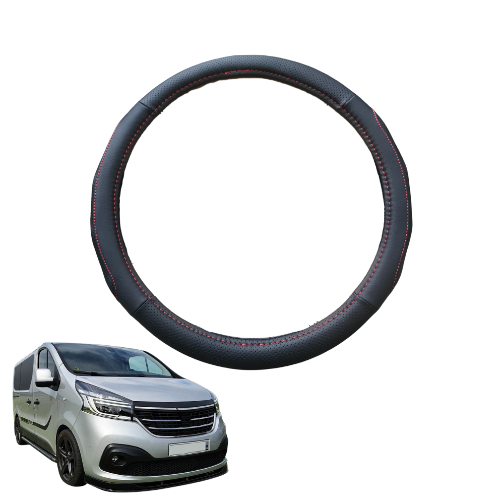 Steering Wheel Cover for Renault Trafic 2014 - Current (X82) - Black Microfiber Leather - Circle 38 cm