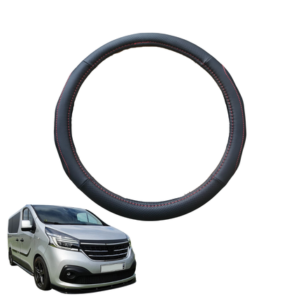 Steering Wheel Cover for Renault Trafic 2014 - Current (X82) - Black Microfiber Leather - Circle 38 cm