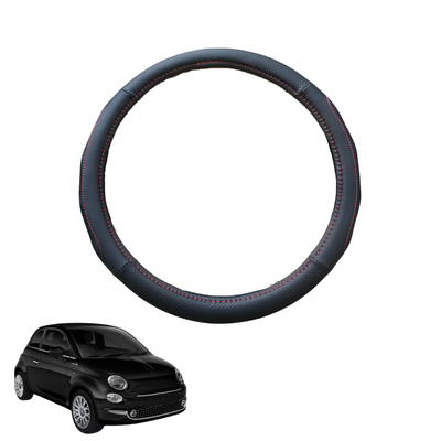Steering Wheel Cover for FIAT 500 500c 2013 - 2021 - Black Microfiber Leather - Circle 38 cm