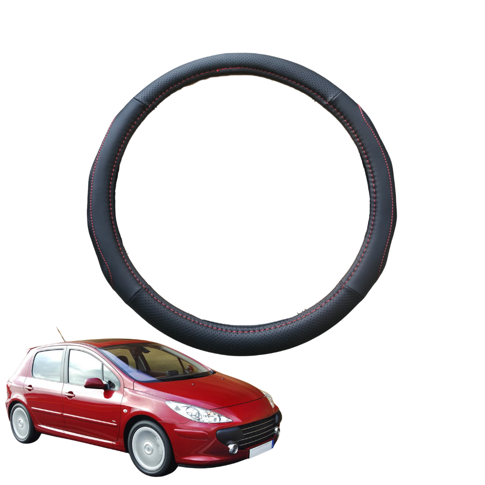 Steering Wheel Cover for Peugeot 307 2001 - 2008 Hatch - Black Microfiber Leather - Circle 38 cm