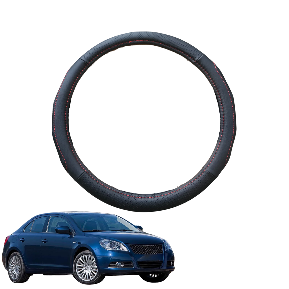 Steering Wheel Cover for Suzuki Kizashi 2010 - 2016 FR - Black Microfiber Leather - Circle 38 cm
