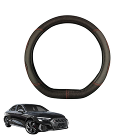 Steering Wheel Cover for Audi A3 S3 RS3 2013 - 2021 8V - Black Microfiber Leather - D-Shape 38 cm