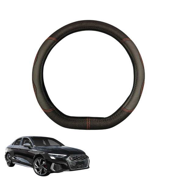 Steering Wheel Cover for Audi A3 S3 RS3 2013 - 2021 8V - Black Microfiber Leather - D-Shape 38 cm