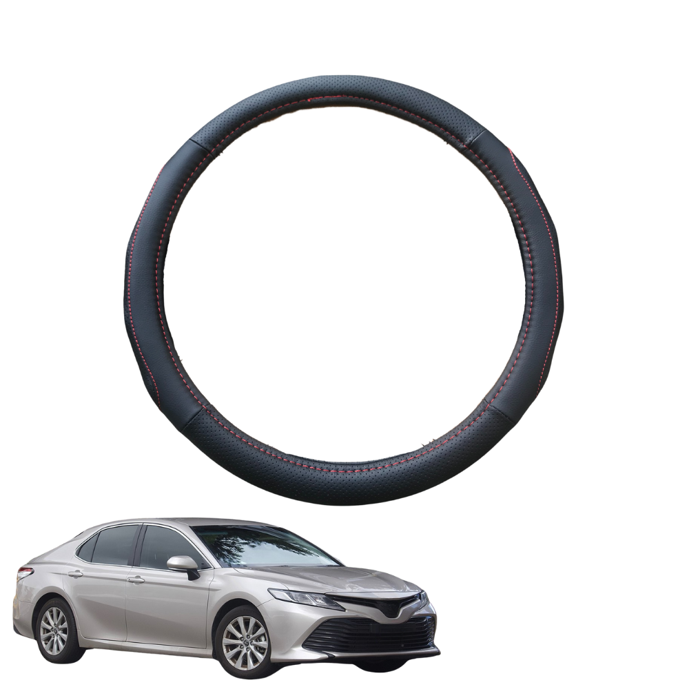 Steering Wheel Cover for Toyota Camry 2018 - Current (XV70) - Black Microfiber Leather - Circle 38 cm