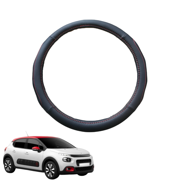 Steering Wheel Cover for Citroen C3 2016 - Current (SX SY) - Black Microfiber Leather - Circle 38 cm