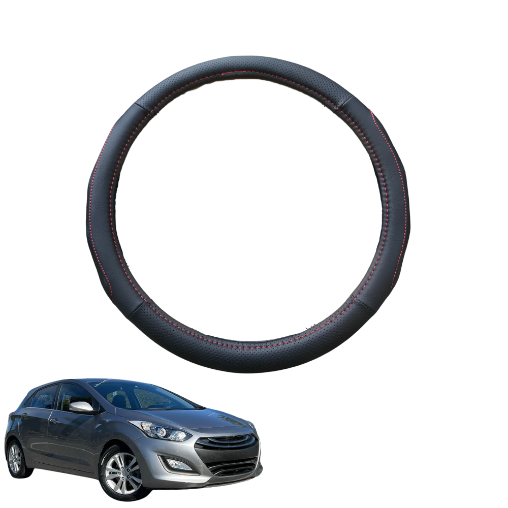 Steering Wheel Cover for Hyundai i30 2012 - 2016 (GD) - Black Microfiber Leather - Circle 38 cm