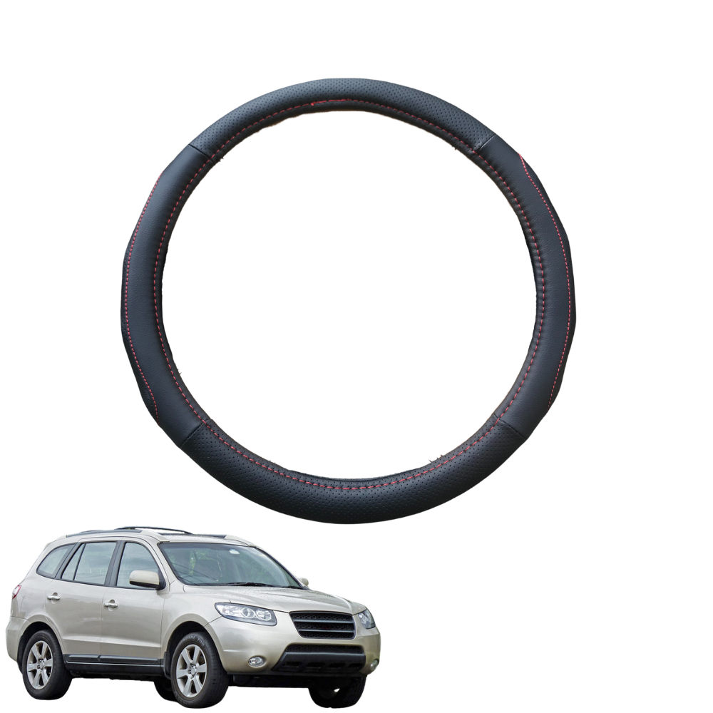 Steering Wheel Cover for Hyundai Santa Fe 2006 - 2012 CM - Black Microfiber Leather - Circle 38 cm