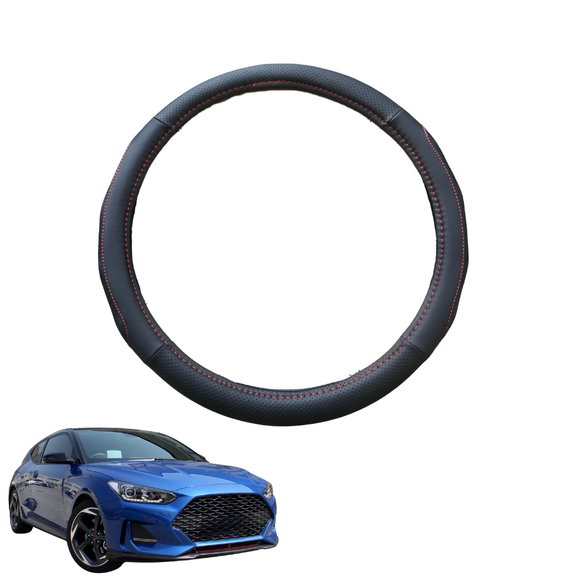 Steering Wheel Cover for Hyundai Veloster 2018 - 2020 (JS) - Black Microfiber Leather - Circle 38 cm