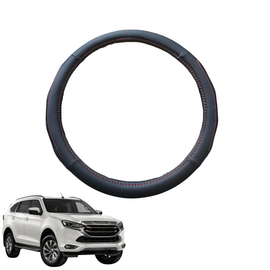 Steering Wheel Cover for Isuzu MU-X 2021 - Current RJ - Black Microfiber Leather - Circle 38 cm