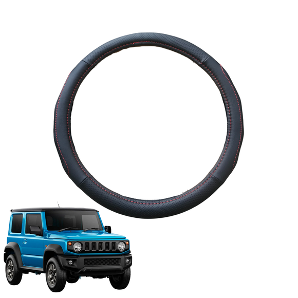 Steering Wheel Cover for Suzuki Jimny 2018 - Current Manual - Black Microfiber Leather - Circle 38 cm