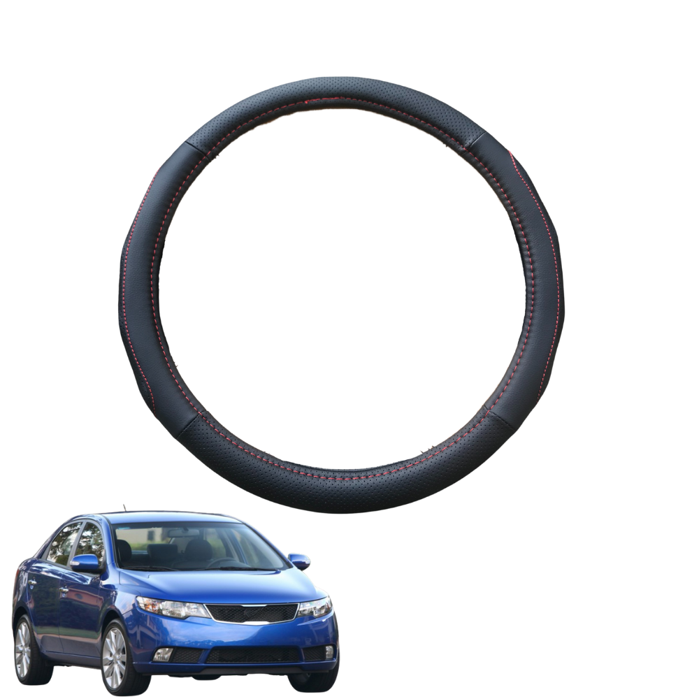 Steering Wheel Cover for Kia Cerato 2009 - 2013 (TD) - Black Microfiber Leather - Circle 38 cm