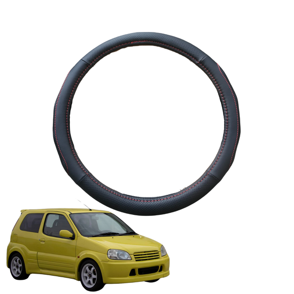 Steering Wheel Cover for Suzuki Ignis 2001 - 2016 - Black Microfiber Leather - Circle 38 cm