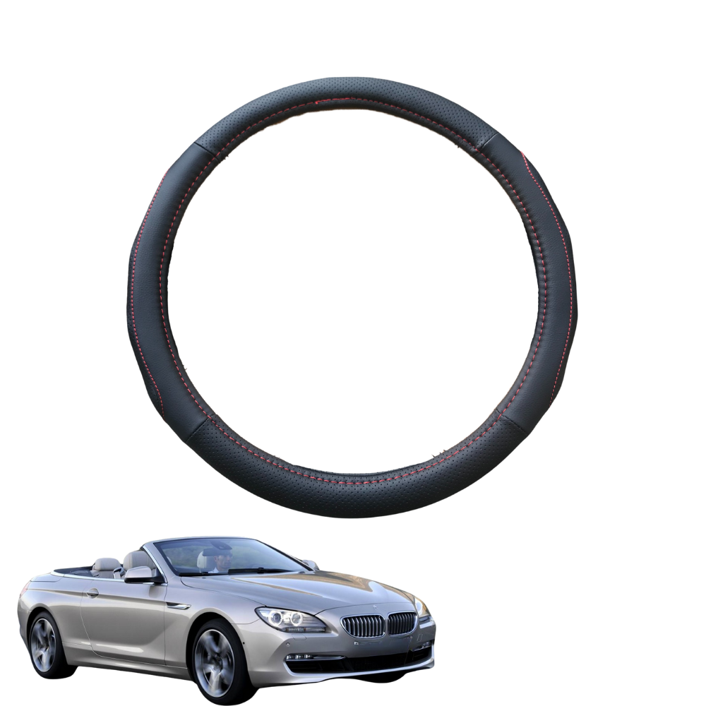 Steering Wheel Cover for BMW 6 Series Coupe/Convertible 2003 - 2011 (E63 E64) - Black Microfiber Leather - Circle 38 cm
