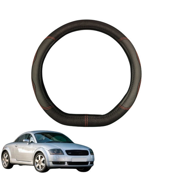 Steering Wheel Cover for Audi TT TTS TTRS 1998 - 2006 (MK1) - Black Microfiber Leather - D-Shape 38 cm