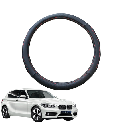 Steering Wheel Cover for BMW 1 Series 5-Door Hatch 2011 - 2019 (F20) - Black Microfiber Leather - Circle 38 cm