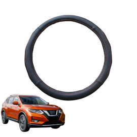 Steering Wheel Cover for Nissan X-TRAIL 2014 - 2022 (T32) - Black Microfiber Leather - Circle 38 cm