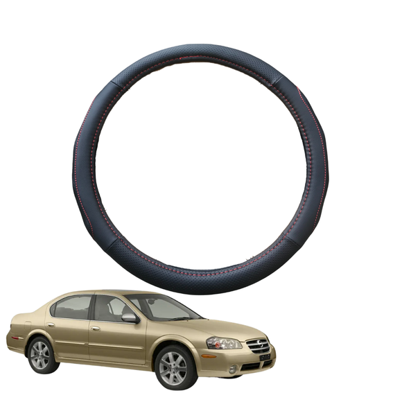 Steering Wheel Cover for Nissan Maxima 2003 - 2008 - Black Microfiber Leather - Circle 38 cm