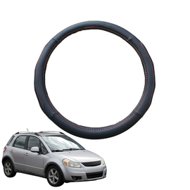 Steering Wheel Cover for Suzuki SX4 2006 - 2013 Auto (GY/EY/RW) - Black Microfiber Leather - Circle 38 cm