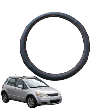 Steering Wheel Cover for Suzuki SX4 2006 - 2013 Auto (GY/EY/RW) - Black Microfiber Leather - Circle 38 cm