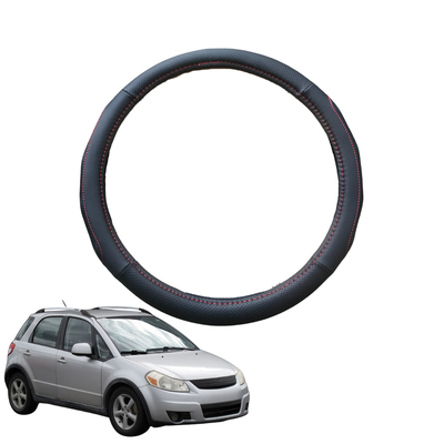Steering Wheel Cover for Suzuki SX4 2006 - 2013 Auto (GY/EY/RW) - Black Microfiber Leather - Circle 38 cm