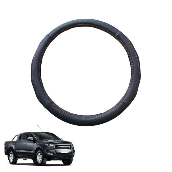 Steering Wheel Cover for Ford Ranger 2015 - 2018 (PX2 Dual Cab Ute) - Black Microfiber Leather - Circle 38 cm