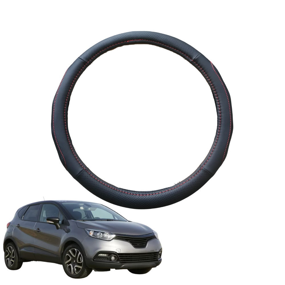 Steering Wheel Cover for Renault CAPTUR 2014 - 2019 (J87) - Black Microfiber Leather - Circle 38 cm