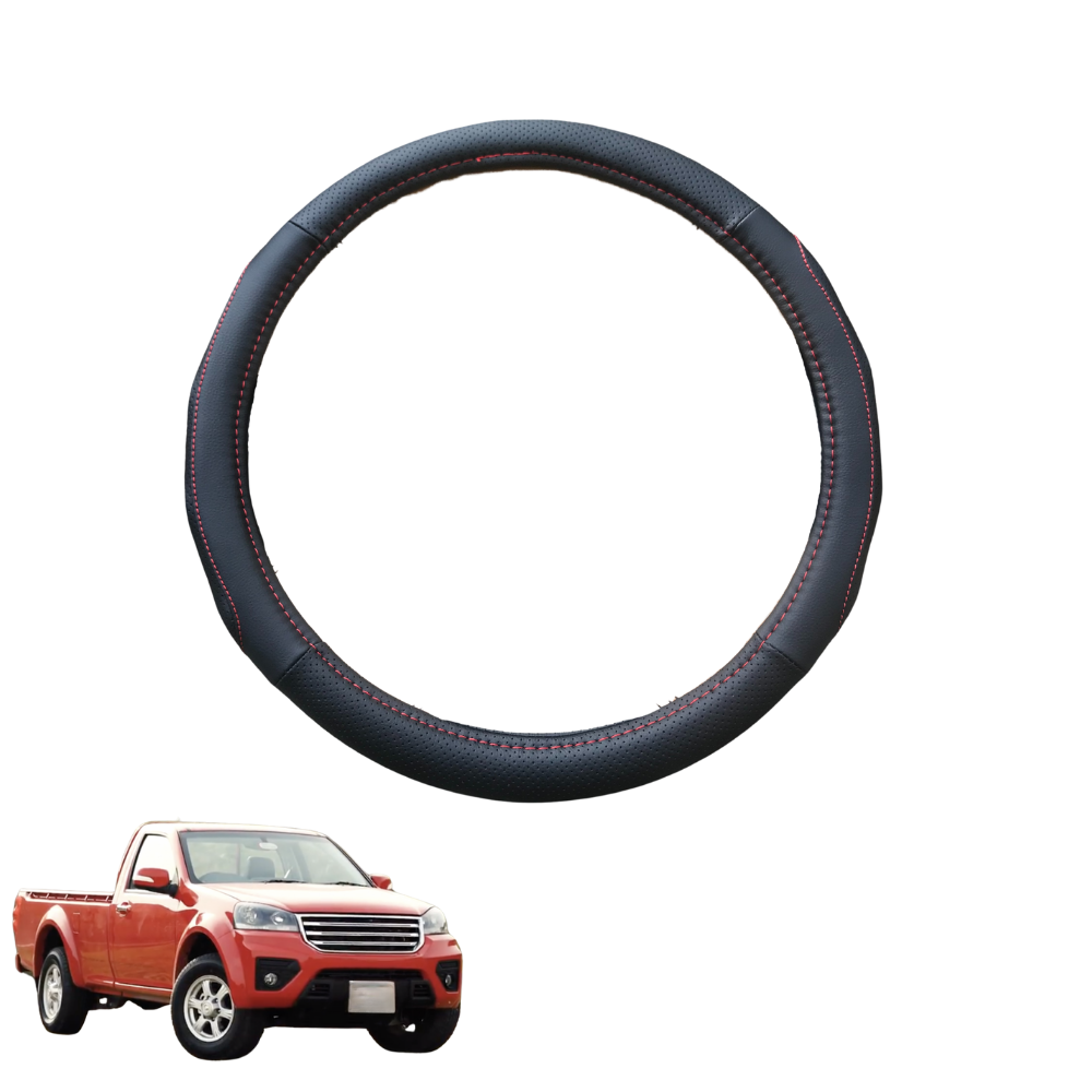 Steering Wheel Cover for GWM Haval V240 Single Cab 2010 - 2016 (Wingle 5) - Black Microfiber Leather - Circle 38 cm
