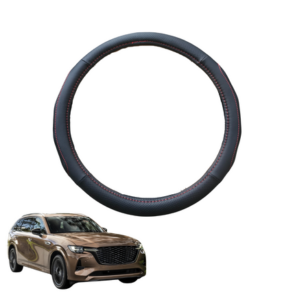 Steering Wheel Cover for Mazda CX-80 2025 - Current - Black Microfiber Leather - Circle 38 cm