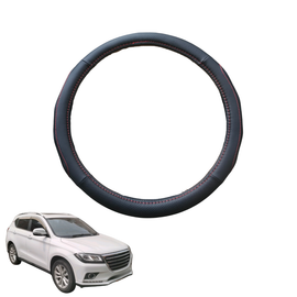 Steering Wheel Cover for GWM Haval H2 2014 - 2021 - Black Microfiber Leather - Circle 38 cm