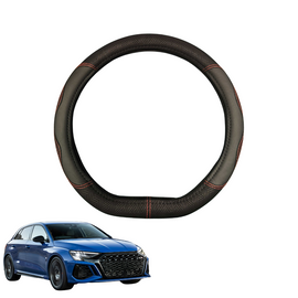 Steering Wheel Cover for Audi A3 S3 RS3 2020 - Current (8Y) - Black Microfiber Leather - D-Shape 38 cm