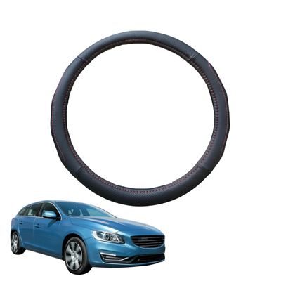 Steering Wheel Cover for Volvo V60 2010 - 2018 Auto - Black Microfiber Leather - Circle 38 cm