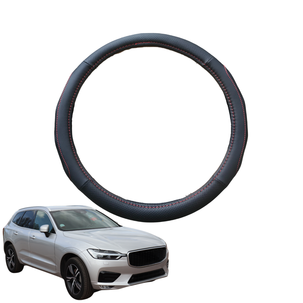 Steering Wheel Cover for Volvo XC60 2008 - 2017 Mk I, Mk I Facelift - Black Microfiber Leather - Circle 38 cm