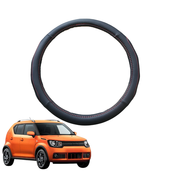 Steering Wheel Cover for Suzuki Ignis 2016 - Current MF - Black Microfiber Leather - Circle 38 cm
